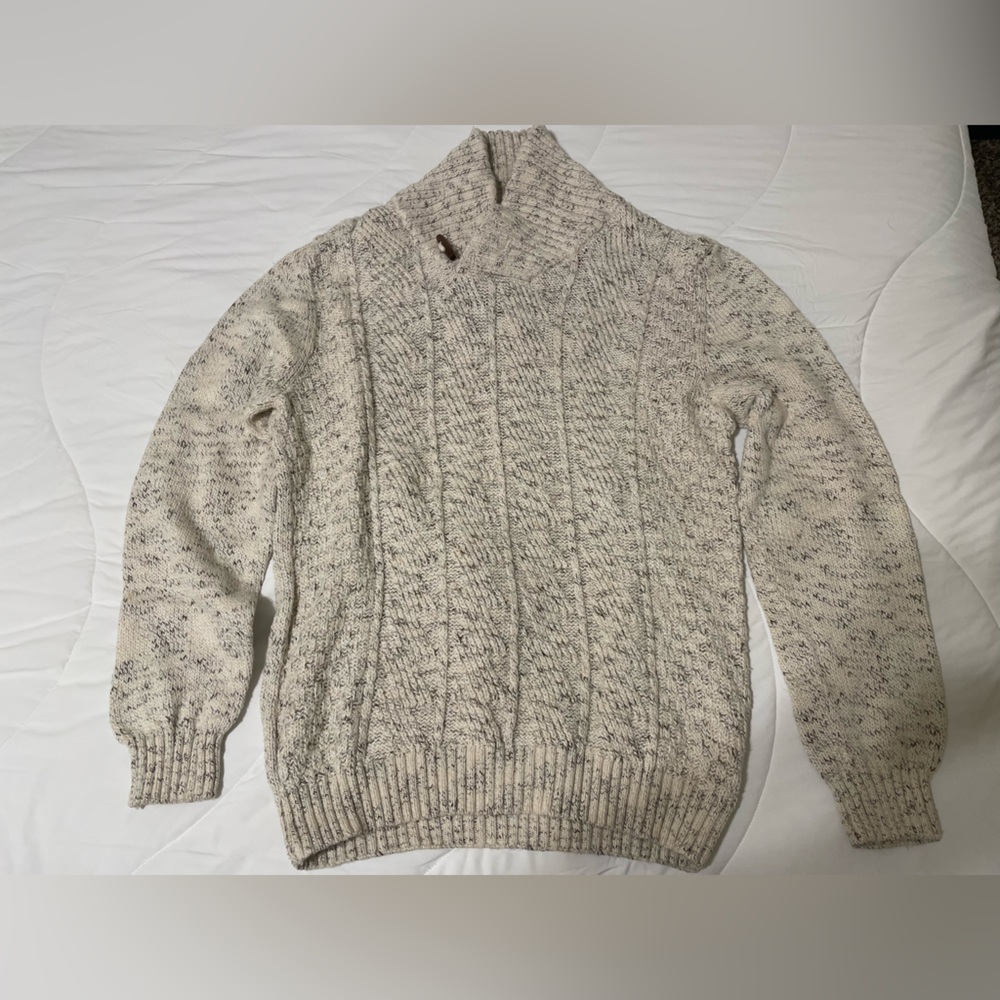Men's Beige Toggle Turtleneck Sweater